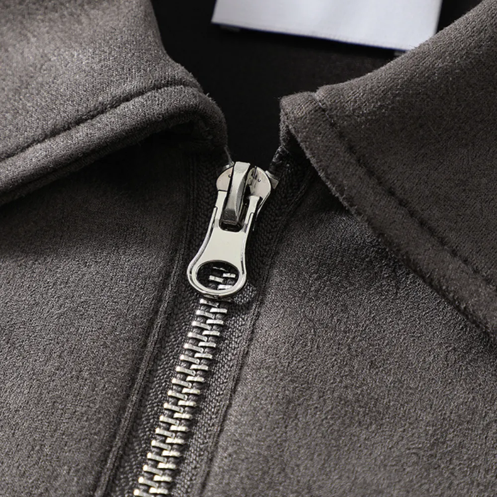 Letter Embroidered Suede Sweatshirt