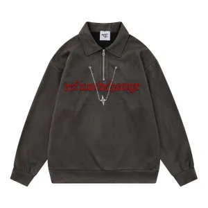 Letter Embroidered Suede Sweatshirt