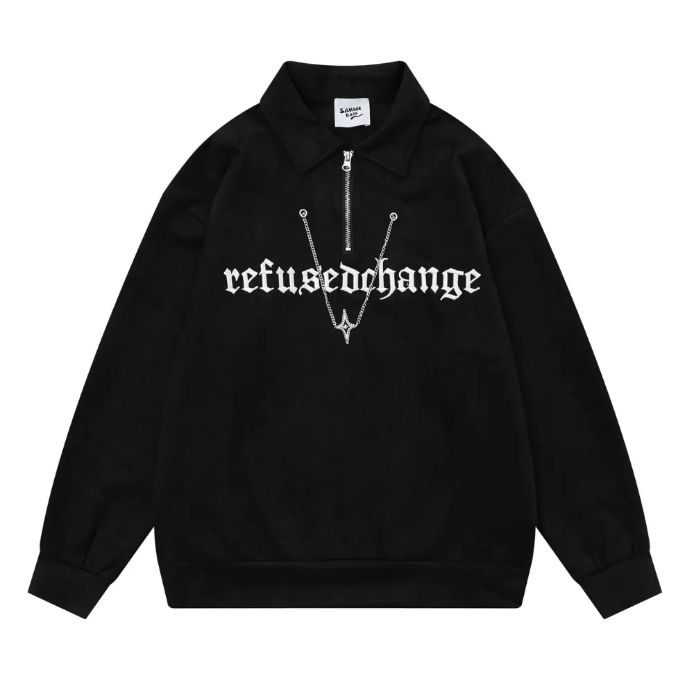 Letter Embroidered Suede Sweatshirt