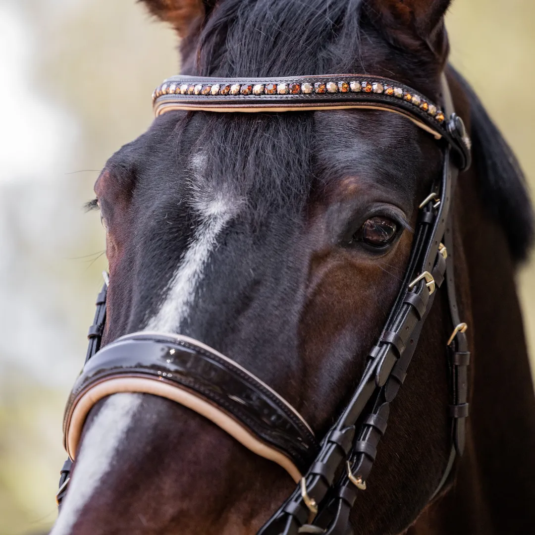 Lisbon - Brown Patent Sparkle Double Bridle