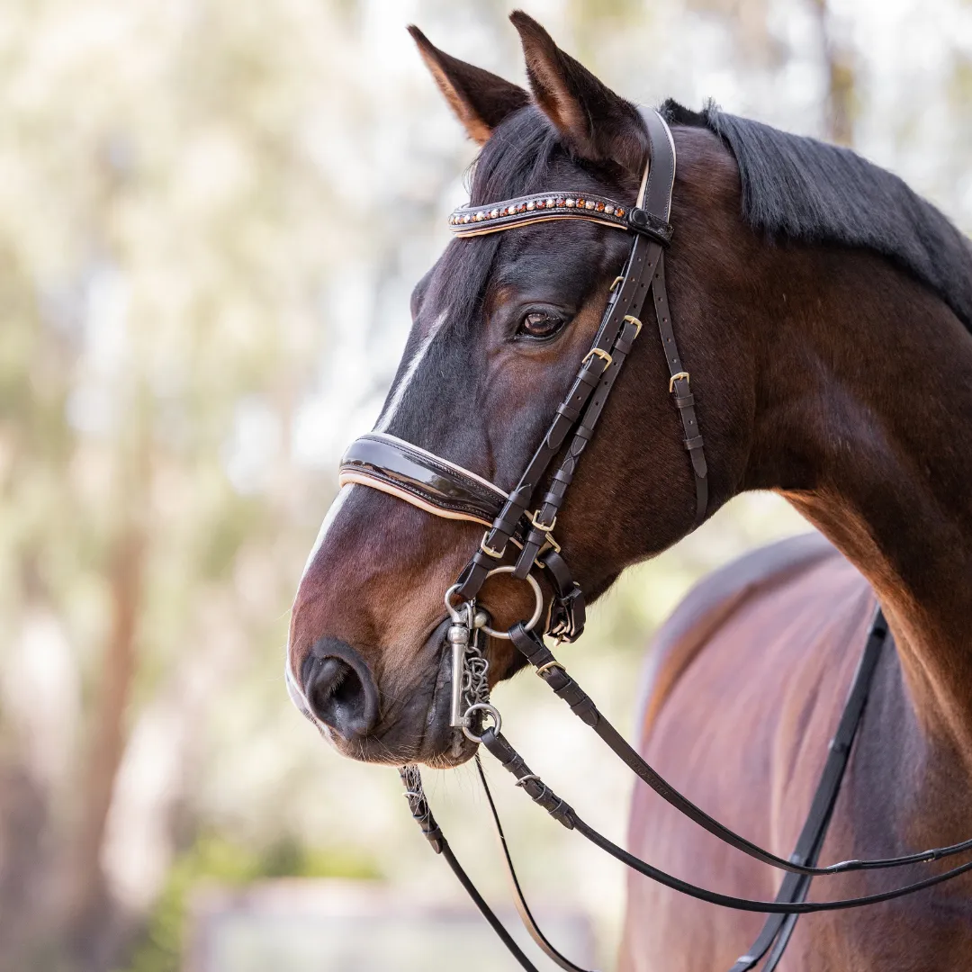 Lisbon - Brown Patent Sparkle Double Bridle