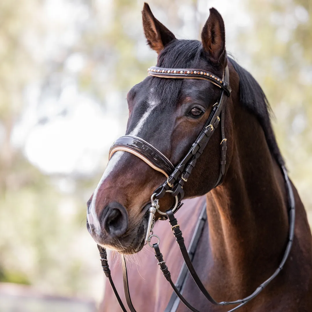 Lisbon - Brown Patent Sparkle Double Bridle