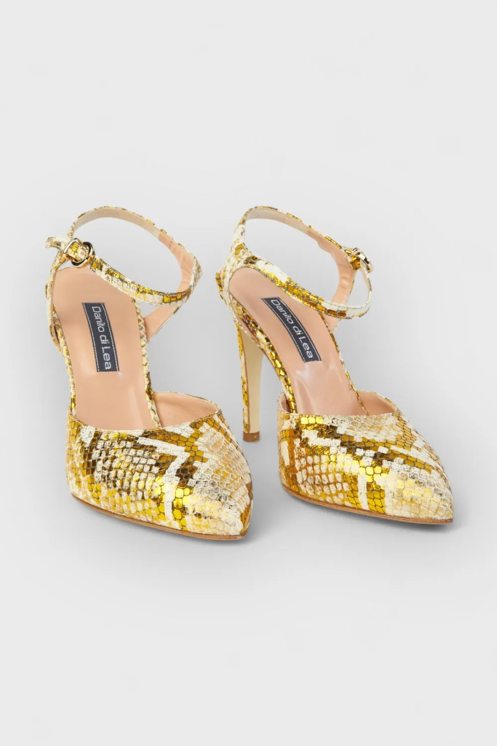 Maci Gold Python-Embossed Leather Pumps
