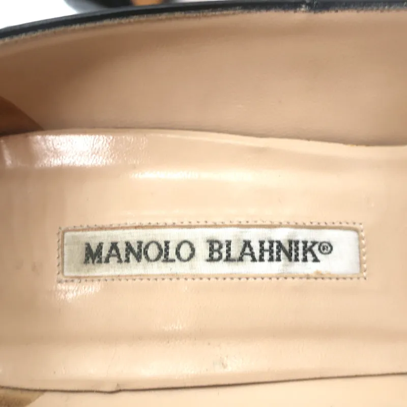 Manolo Blahnik BB Pumps Black Patent Leather Size 38.5 Pointed Toe Heels