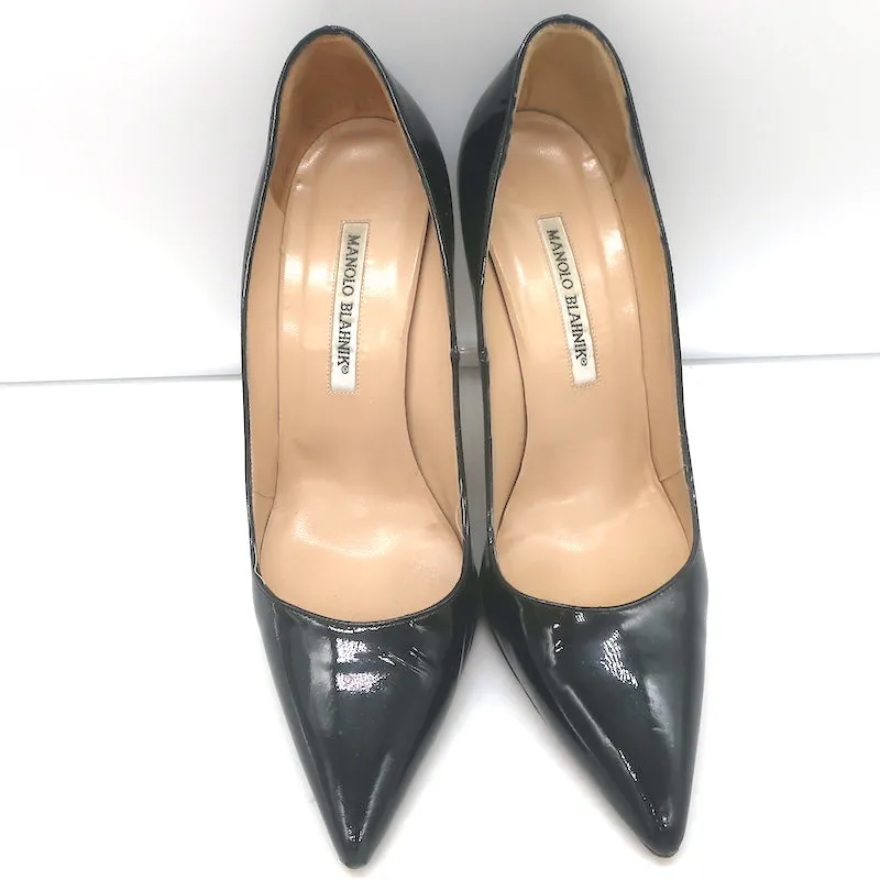 Manolo Blahnik BB Pumps Black Patent Leather Size 38.5 Pointed Toe Heels