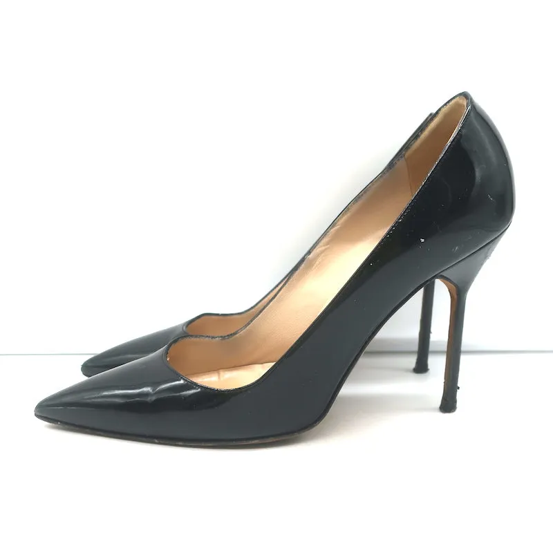 Manolo Blahnik BB Pumps Black Patent Leather Size 38.5 Pointed Toe Heels