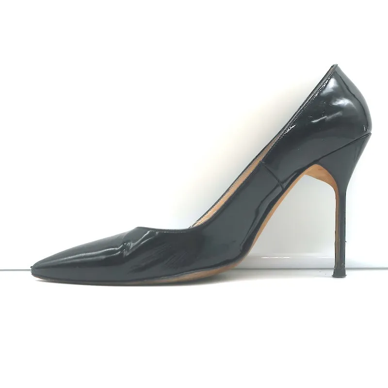 Manolo Blahnik BB Pumps Black Patent Leather Size 38.5 Pointed Toe Heels