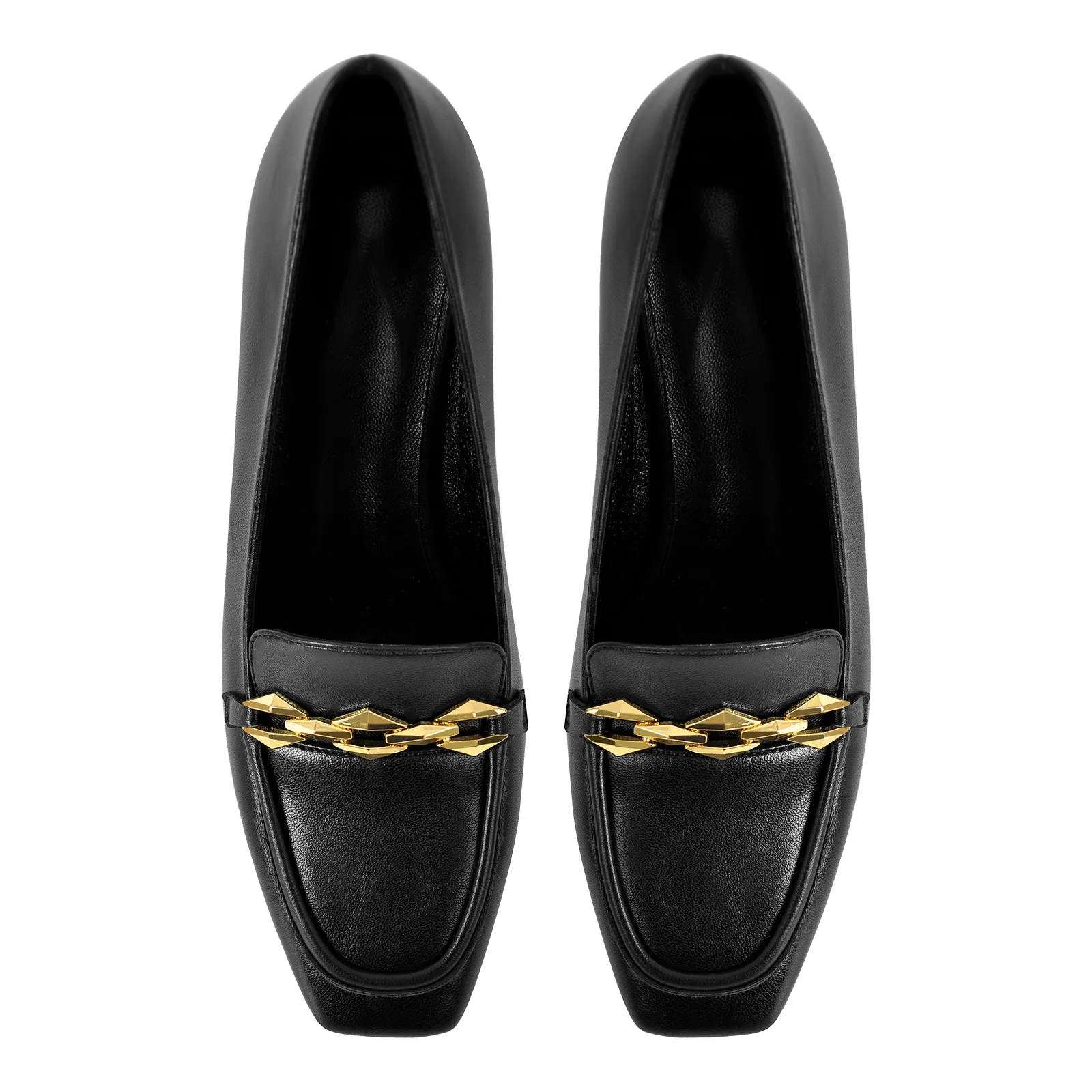 Metal Chain Square Toe Chunky Heel Pumps