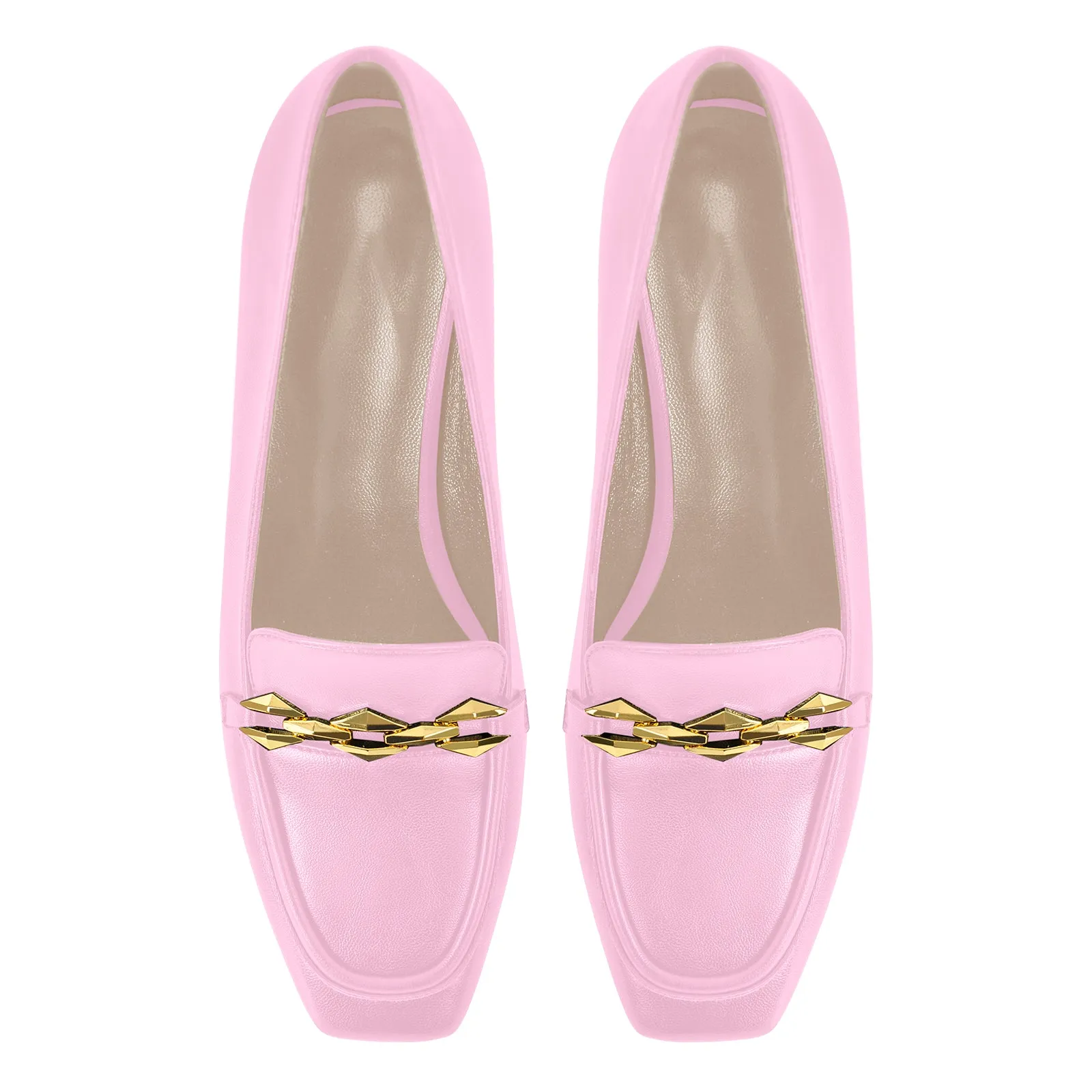 Metal Chain Square Toe Chunky Heel Pumps