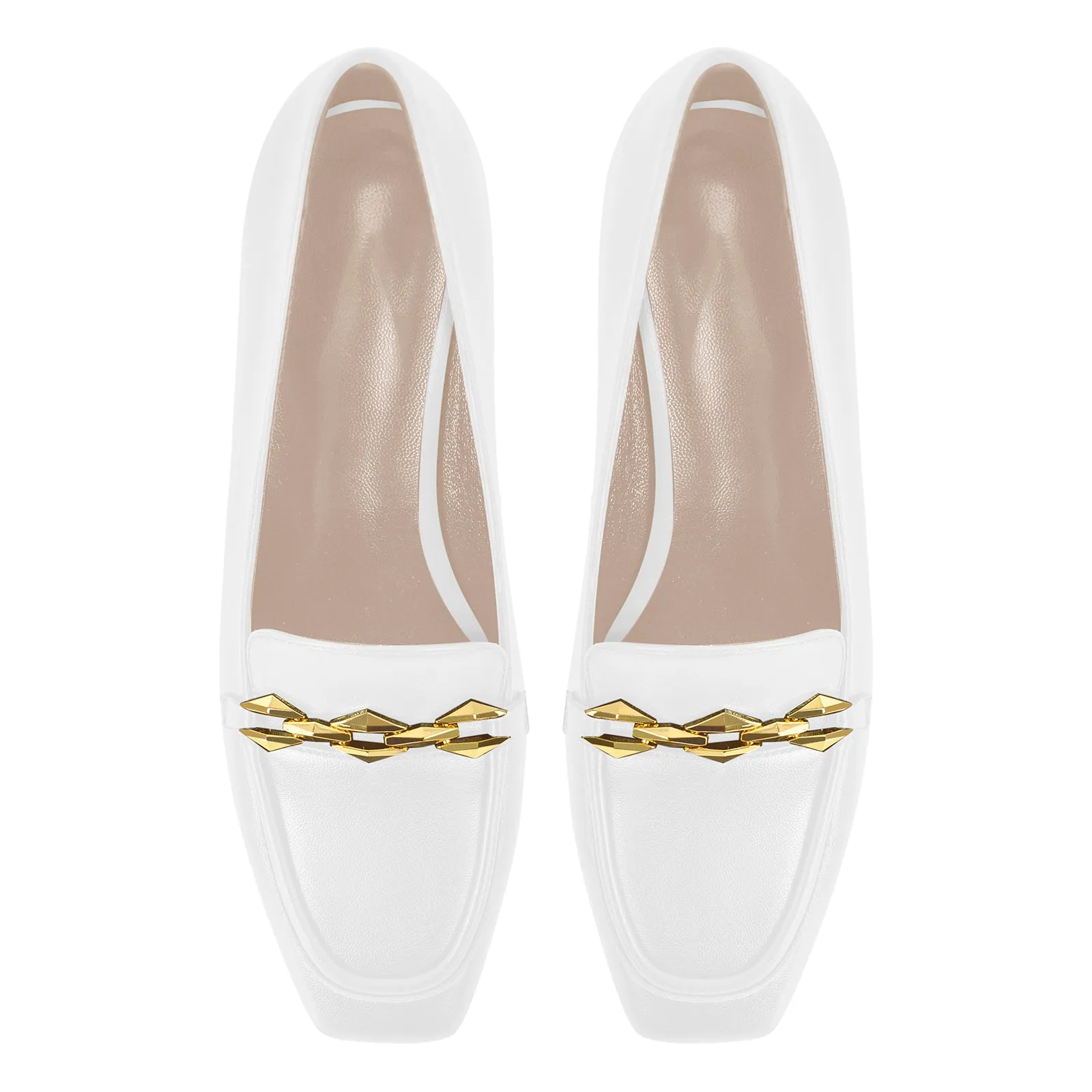 Metal Chain Square Toe Chunky Heel Pumps