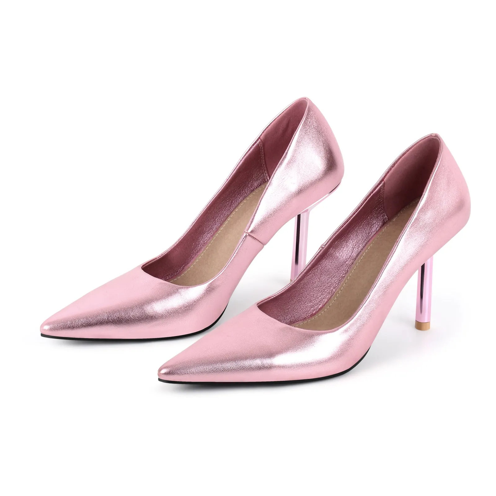 Metallic Pointed Toe Mid Heel Pumps