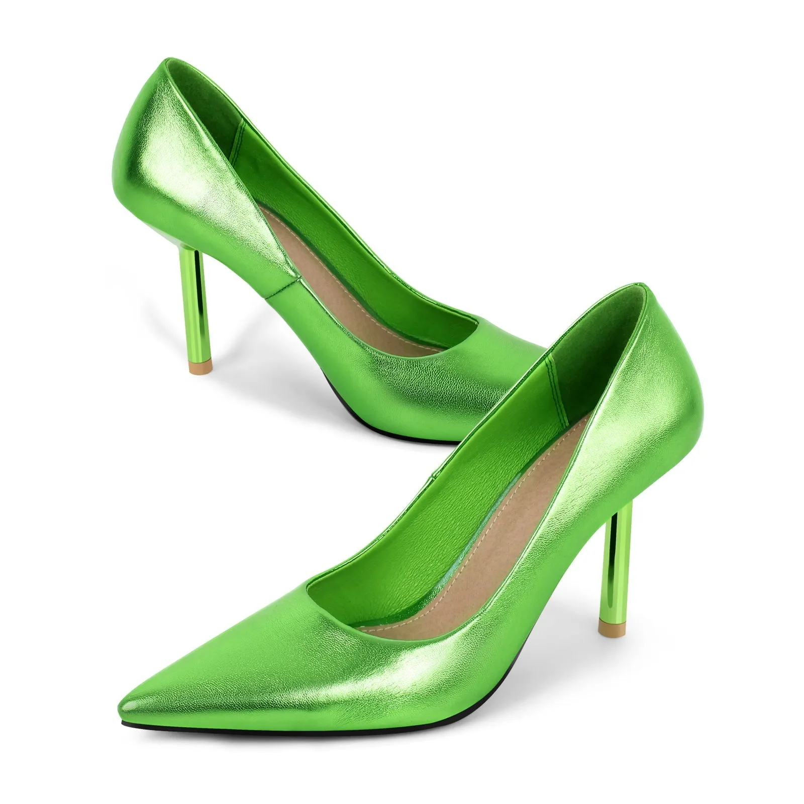 Metallic Pointed Toe Mid Heel Pumps