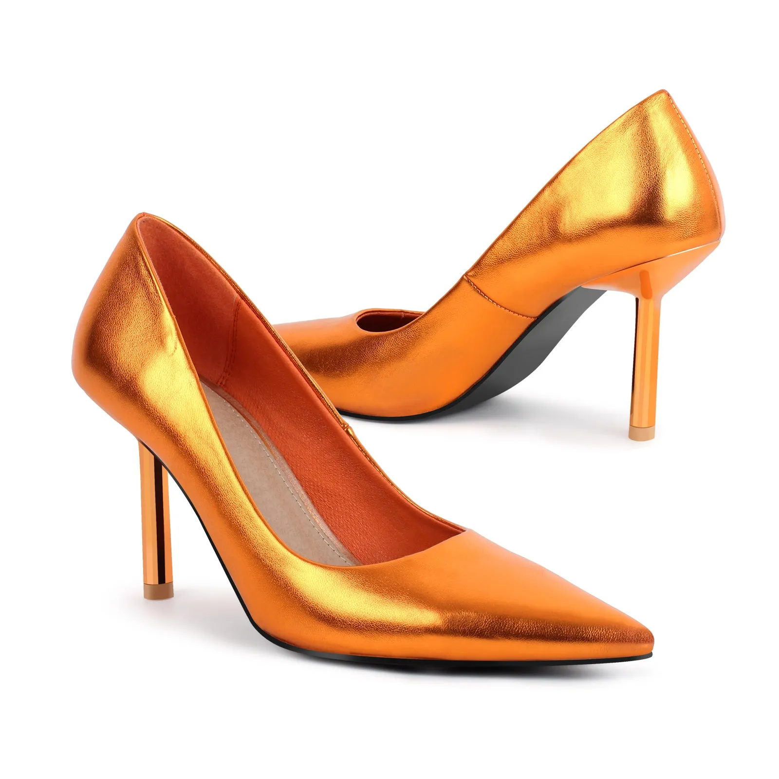 Metallic Pointed Toe Mid Heel Pumps