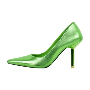 Metallic Pointed Toe Mid Heel Pumps