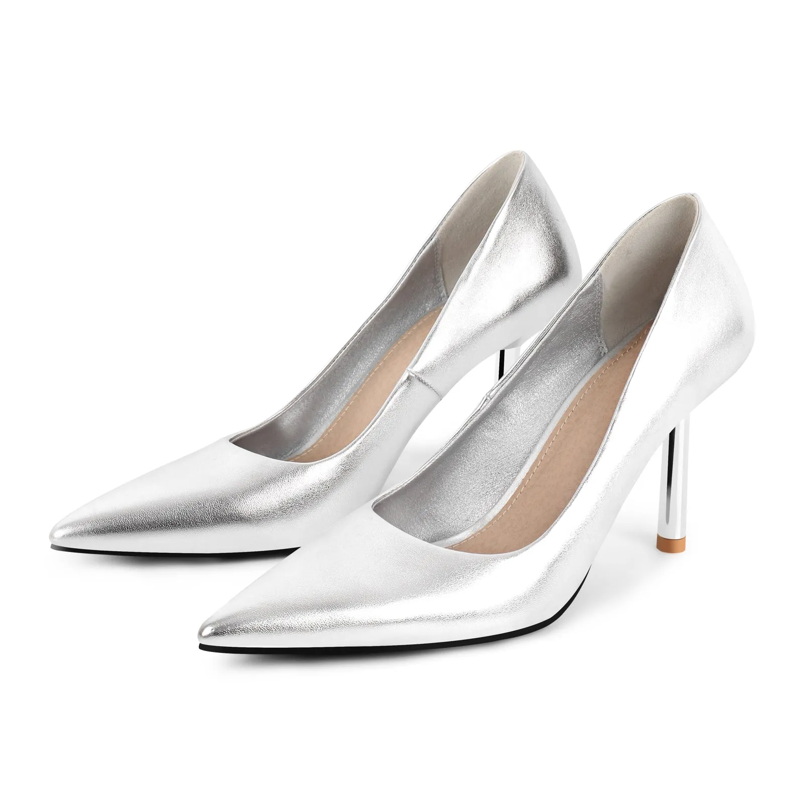 Metallic Pointed Toe Mid Heel Pumps