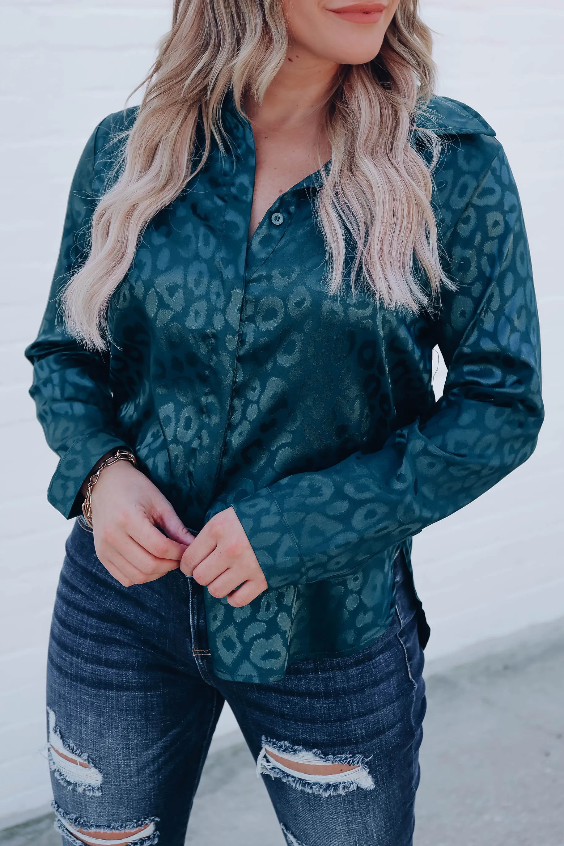 Micah Embossed Leopard Blouse - Green