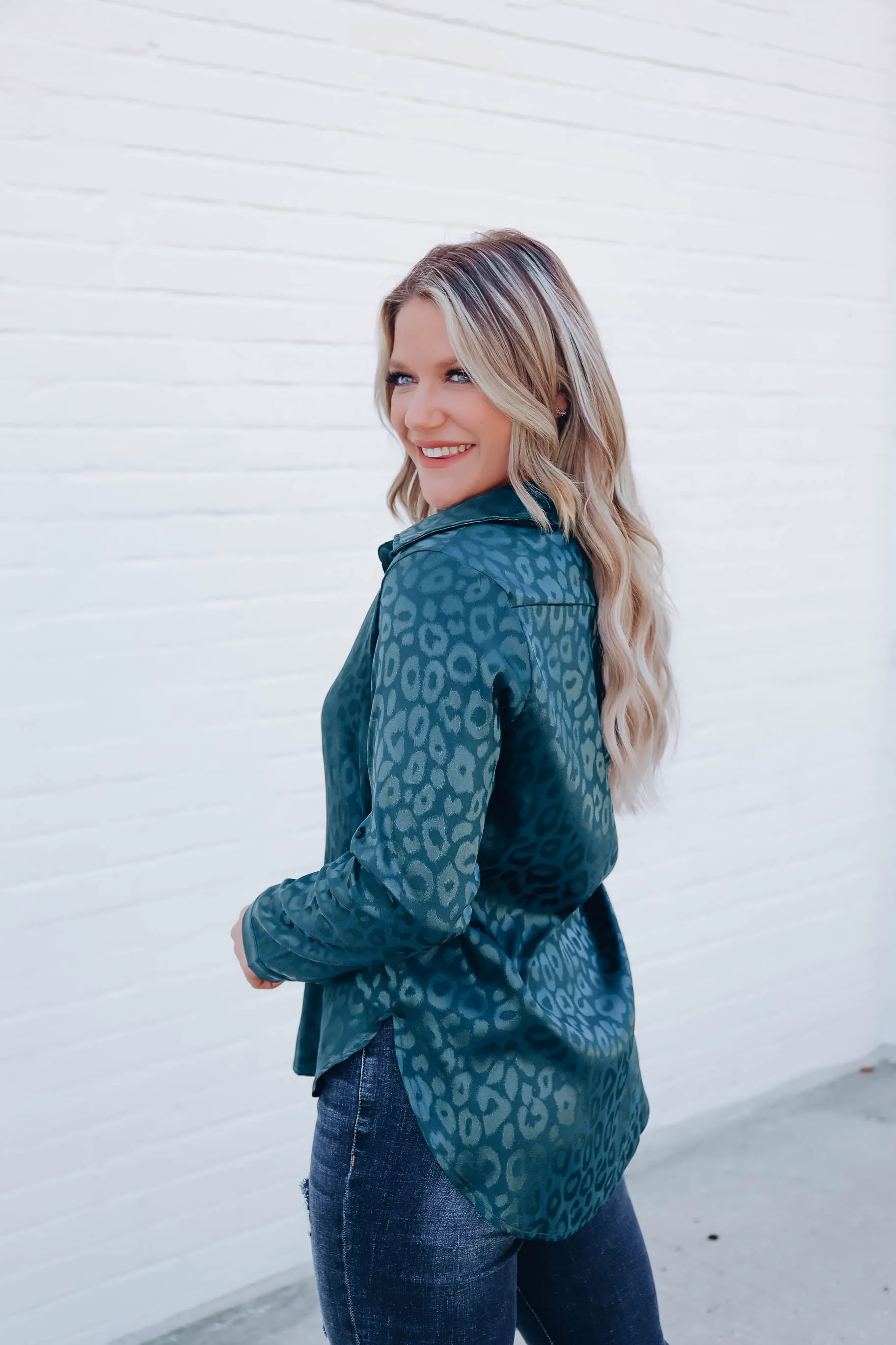 Micah Embossed Leopard Blouse - Green