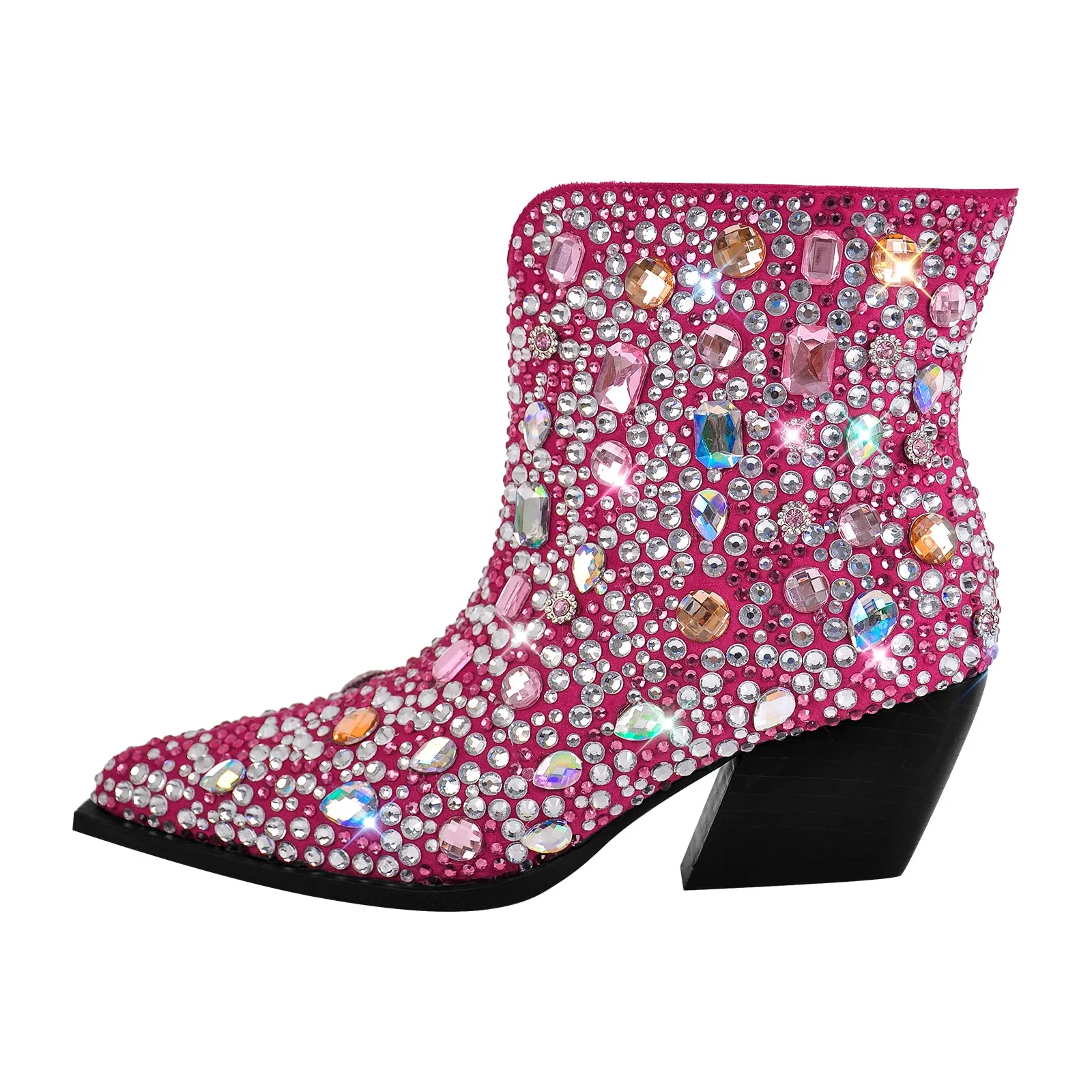 Multicolor Rhinestone Jewel Western Ankle Boots