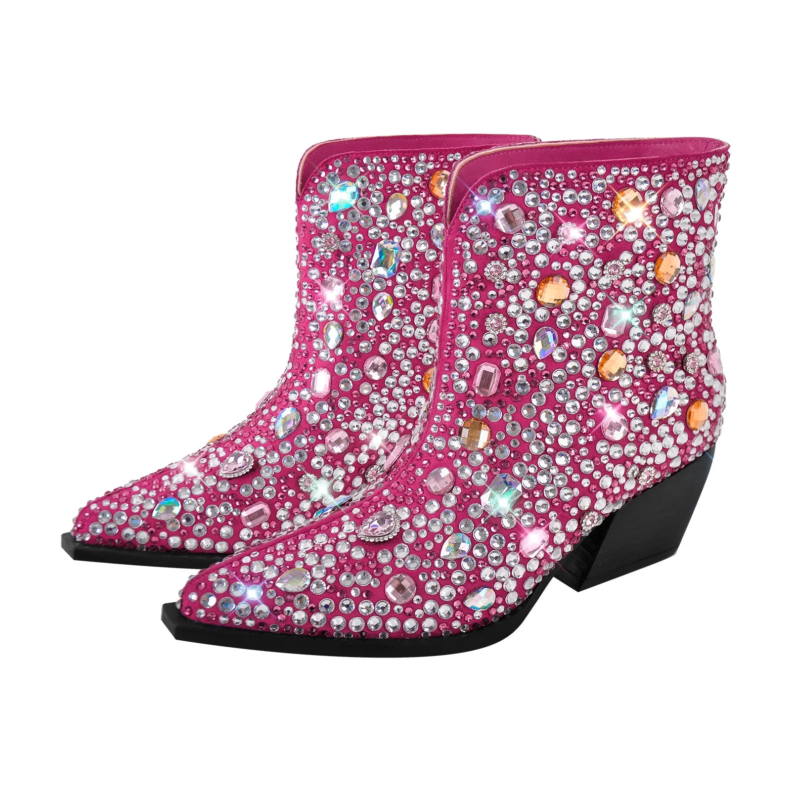 Multicolor Rhinestone Jewel Western Ankle Boots