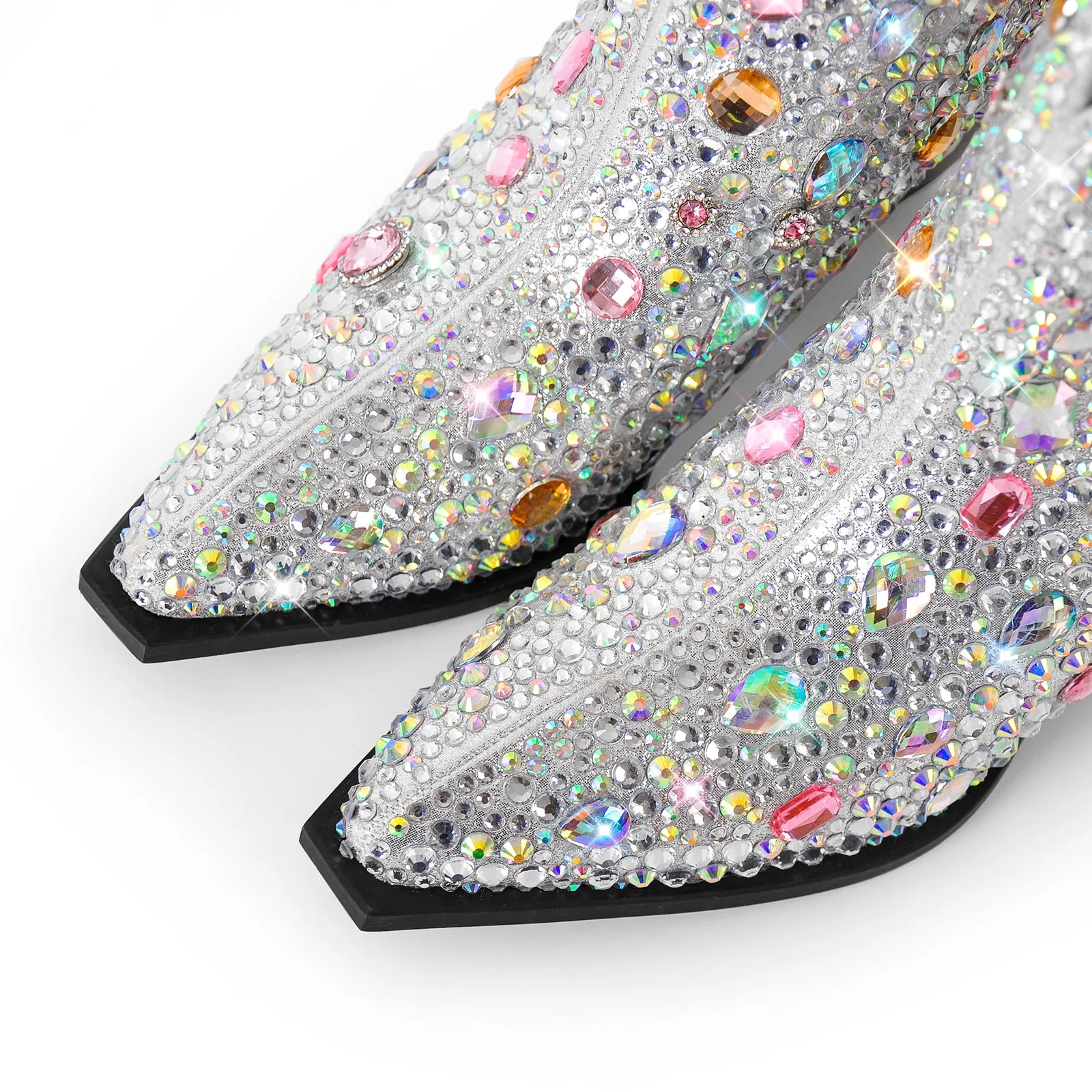 Multicolor Rhinestone Jewel Western Ankle Boots