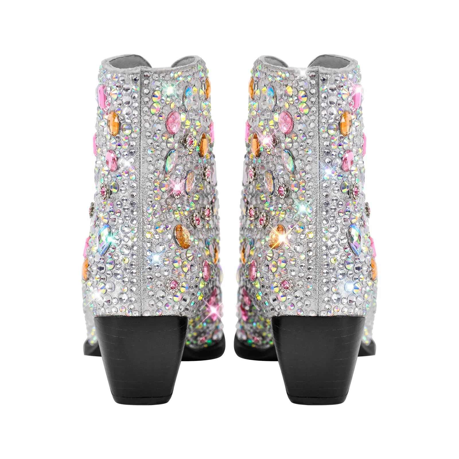 Multicolor Rhinestone Jewel Western Ankle Boots