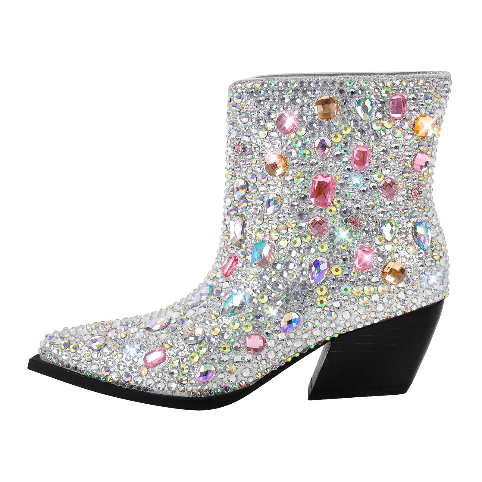 Multicolor Rhinestone Jewel Western Ankle Boots