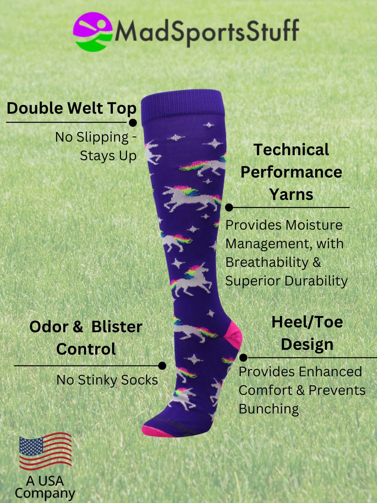 Neon Rainbow Unicorn Over the Calf Socks