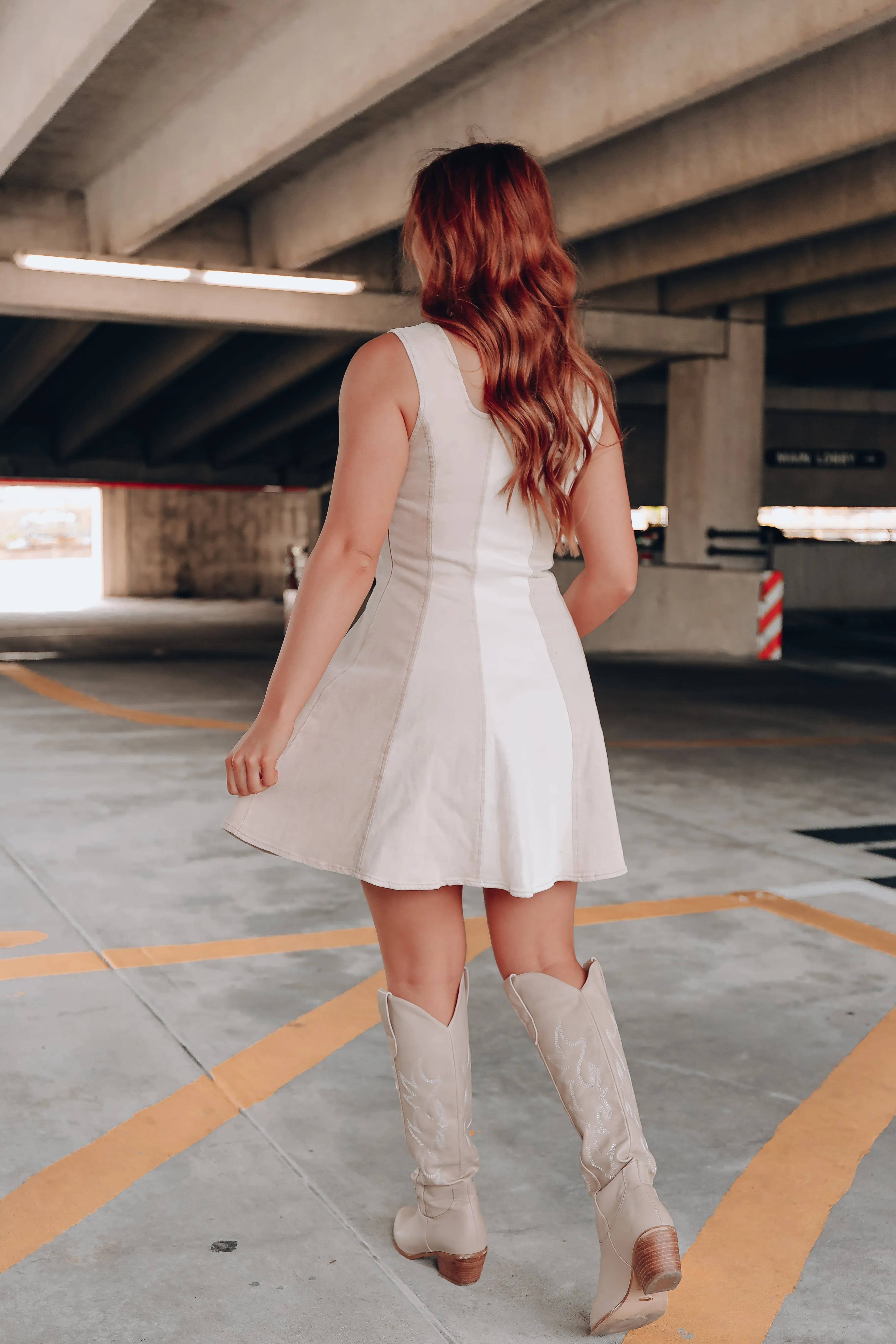 Neutrality Color Block Denim Dress - Taupe
