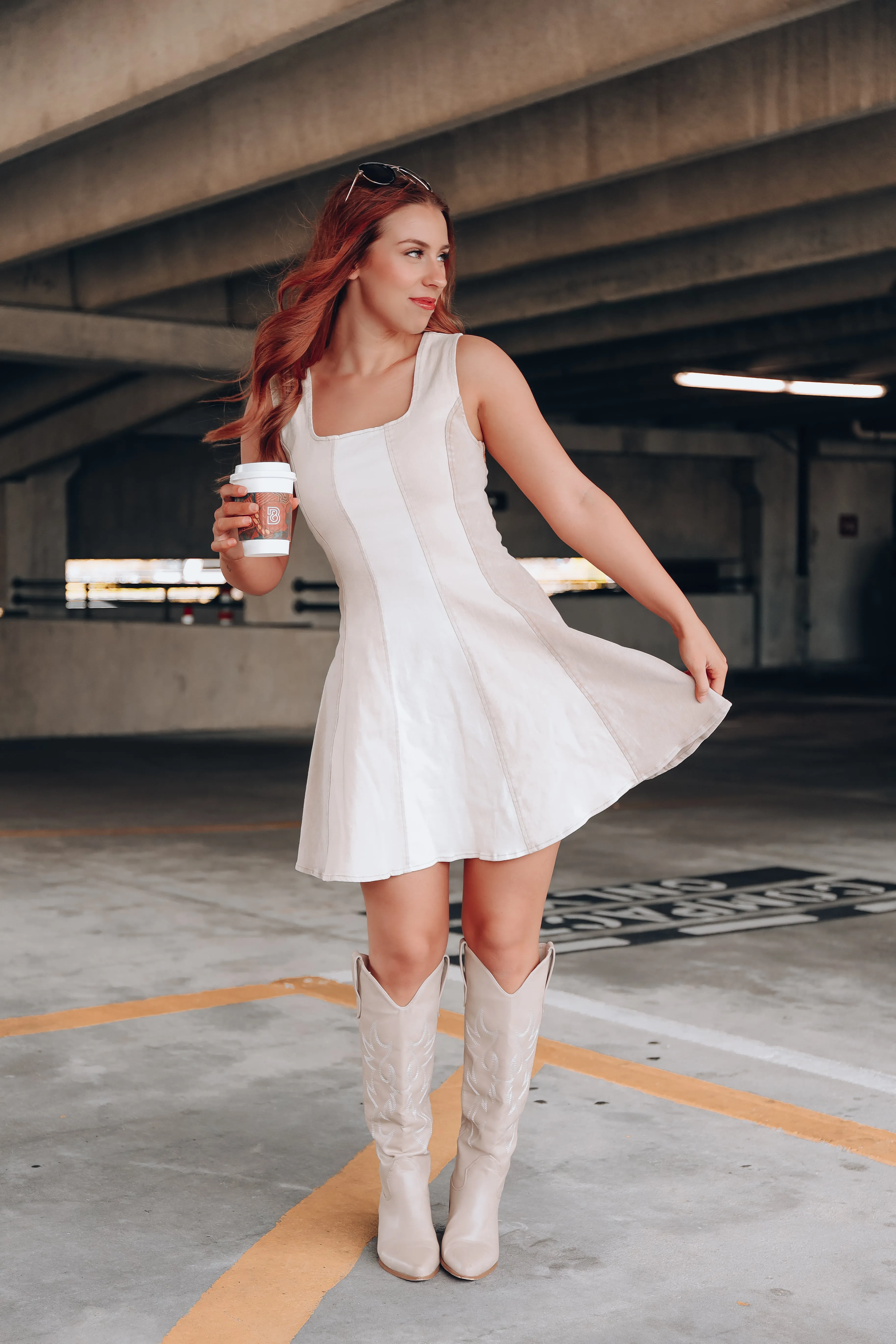 Neutrality Color Block Denim Dress - Taupe