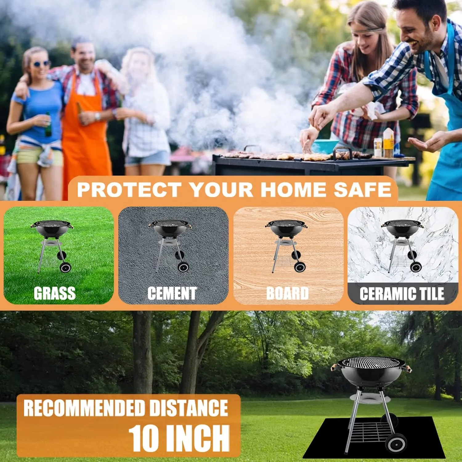 NEW EJPTOYS Yegbong-Outdoor Heat Resistant Fiberglass Fire Pit Mat, Under Grill Fire Pit Mat, BBQ Mat Fire Pit Mat, Fire Mat Deck Protection, Suitable for Outdoor Deck, Grass, Patio, Ground. (39inx60in), Retails $50