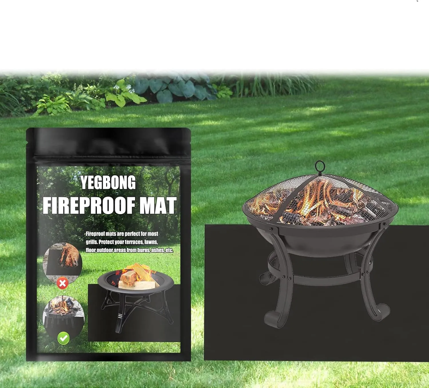 NEW EJPTOYS Yegbong-Outdoor Heat Resistant Fiberglass Fire Pit Mat, Under Grill Fire Pit Mat, BBQ Mat Fire Pit Mat, Fire Mat Deck Protection, Suitable for Outdoor Deck, Grass, Patio, Ground. (39inx60in), Retails $50