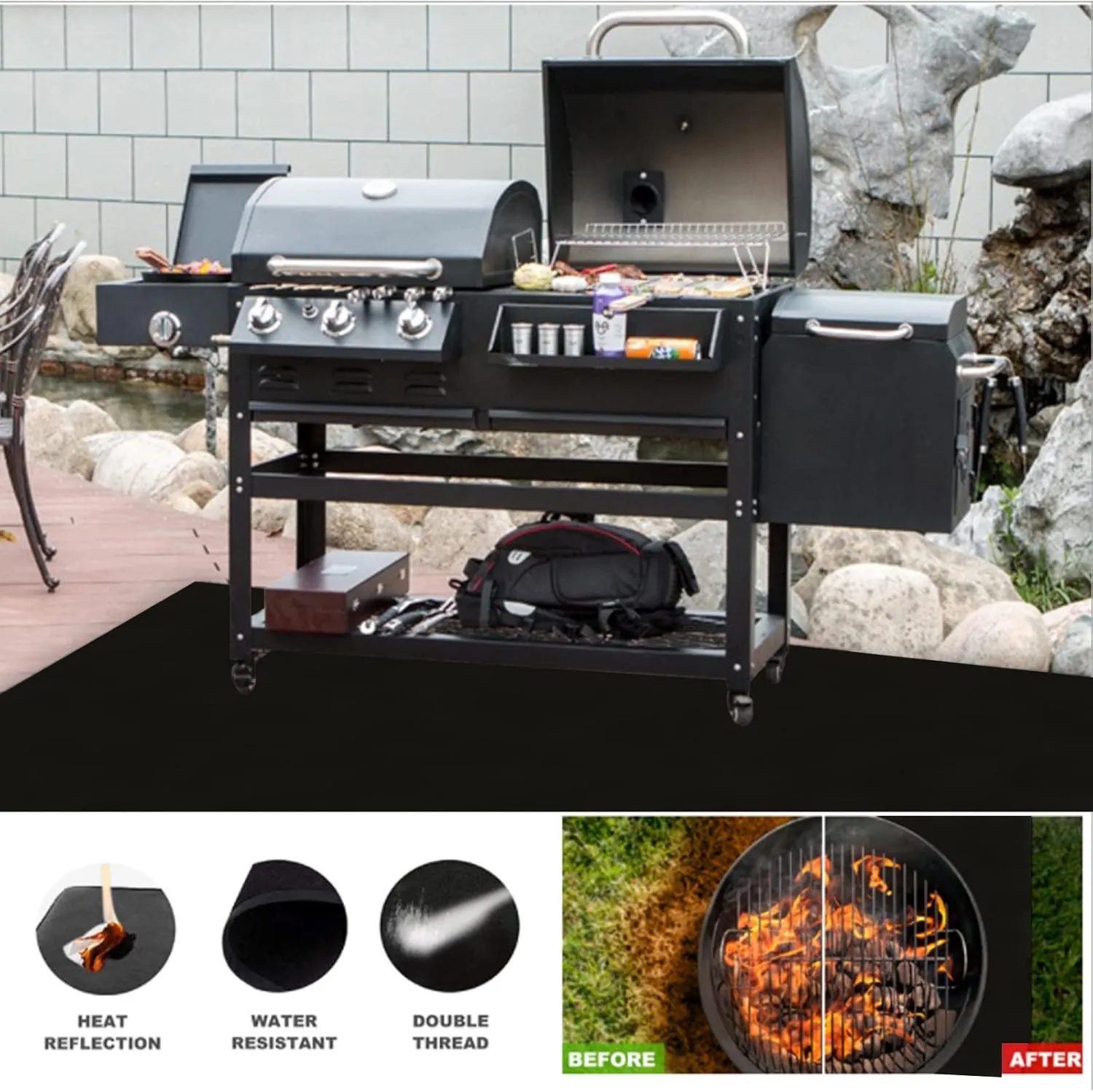 NEW EJPTOYS Yegbong-Outdoor Heat Resistant Fiberglass Fire Pit Mat, Under Grill Fire Pit Mat, BBQ Mat Fire Pit Mat, Fire Mat Deck Protection, Suitable for Outdoor Deck, Grass, Patio, Ground. (39inx60in), Retails $50