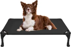 New GoLo Pet Cooling Elevated Dog Bed, Portable Raised Pet Cot with Washable & Breathable Mesh, No-Slip Rubber Feet for Indoor & Outdoor Use, Medium, Black, 32"X25"X7"H