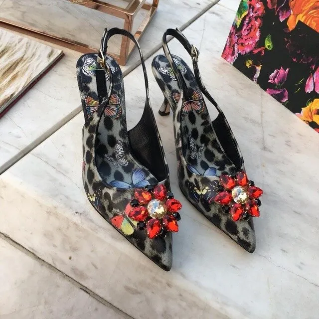New Hot Sale Shoes Women Summer Pumps Sexy Mature Crystal Sandals With Heel Pointed Toe Ankle Strap Pumps Zapatos De Mujer