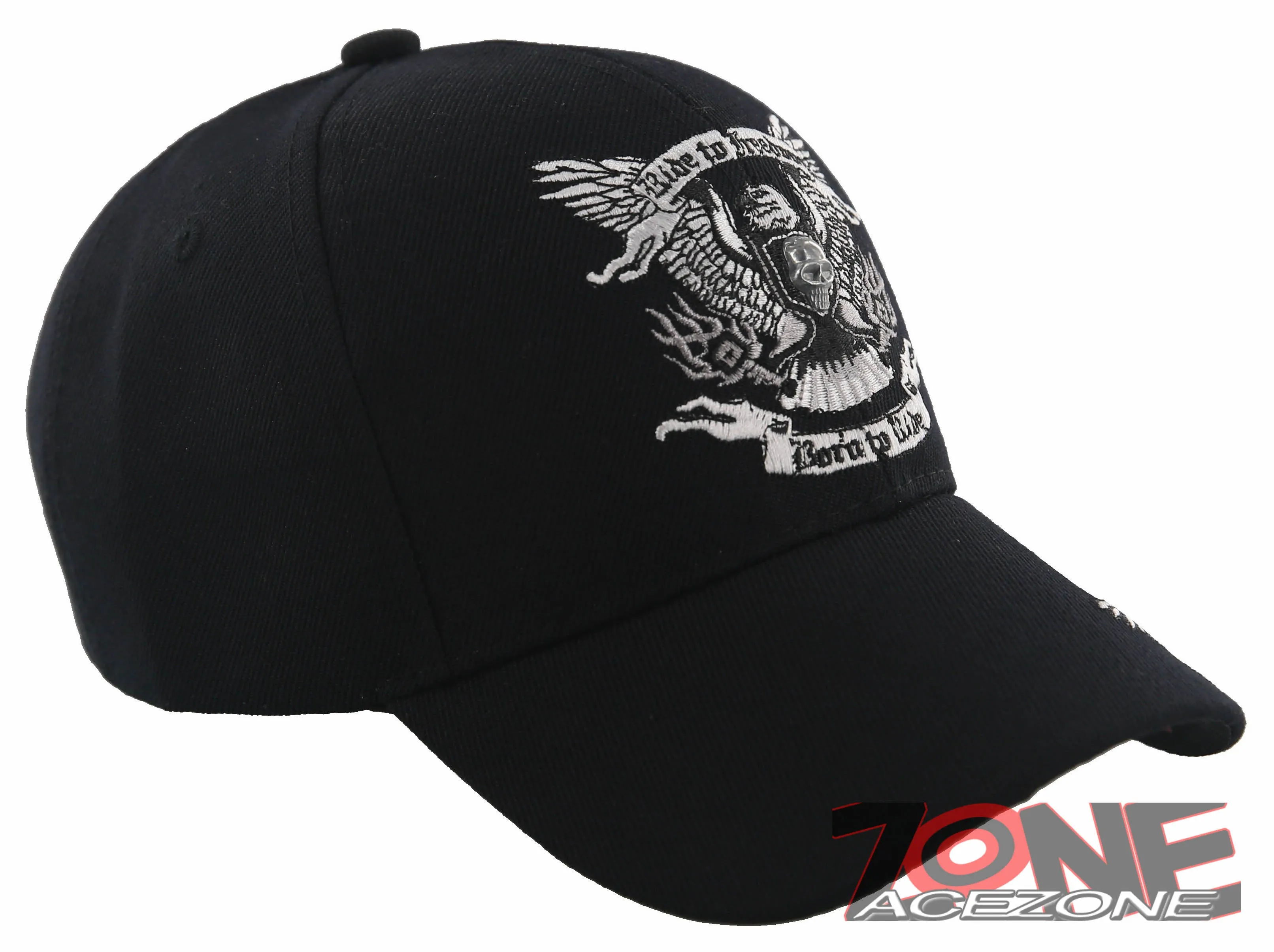 NEW! RIDE TO FREEDOM BORN TO RIDE MOTO EAGLE SKULL BALL CAP HAT BLACK