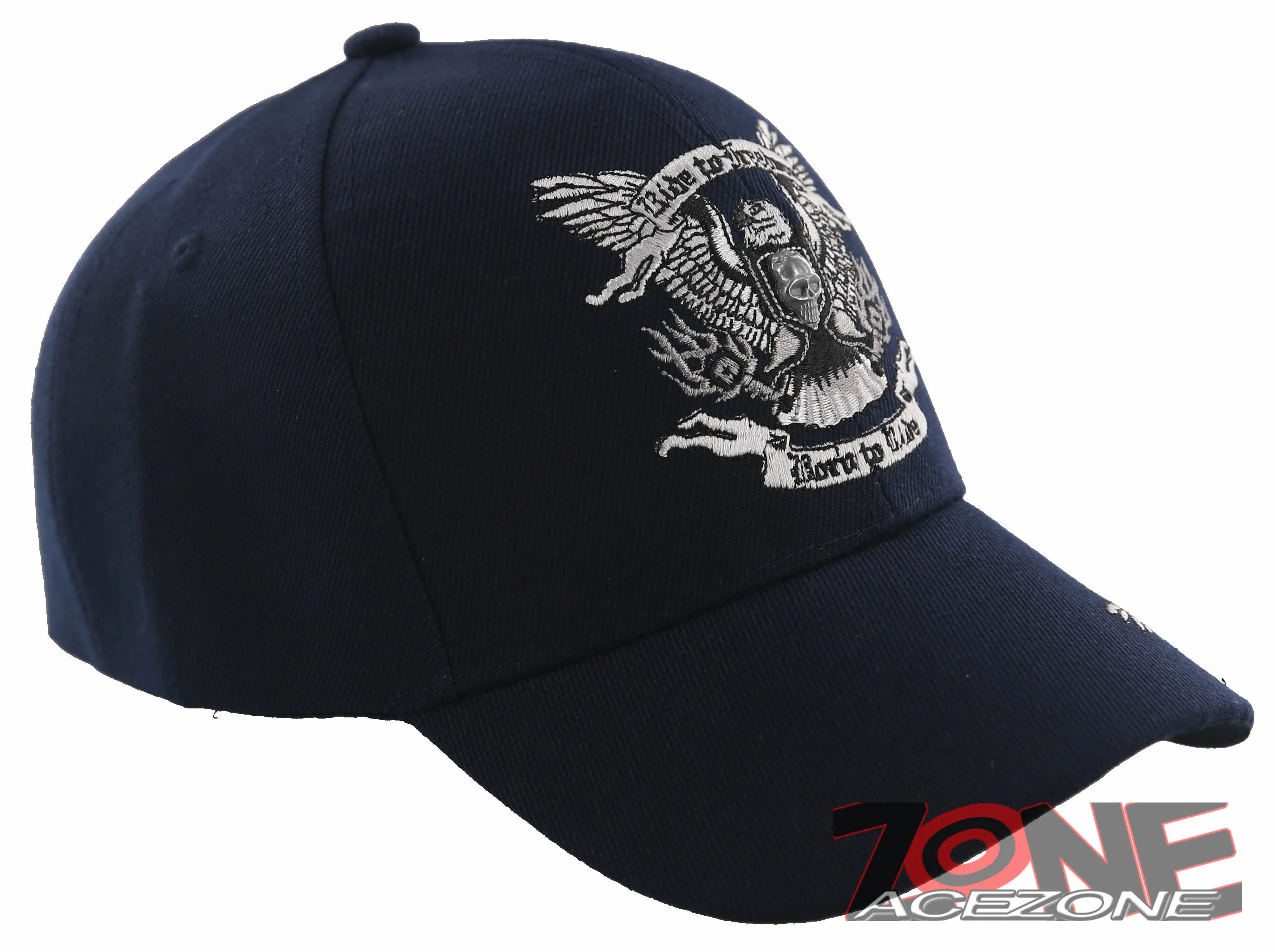 NEW! RIDE TO FREEDOM BORN TO RIDE MOTO EAGLE SKULL BALL CAP HAT NAVY