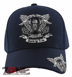 NEW! RIDE TO FREEDOM BORN TO RIDE MOTO EAGLE SKULL BALL CAP HAT NAVY