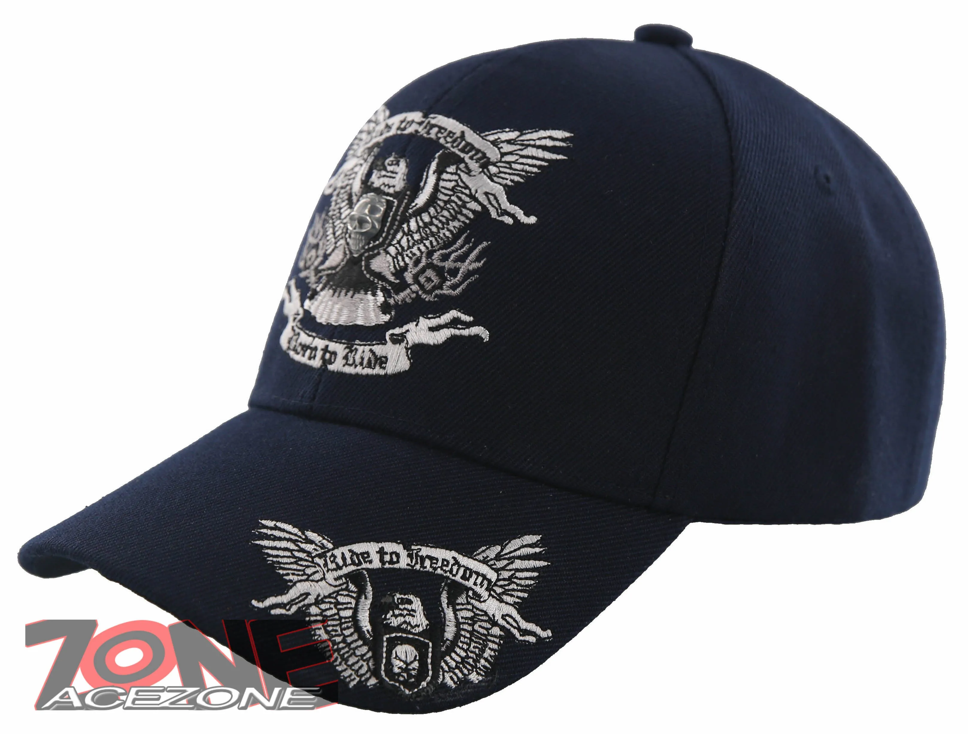 NEW! RIDE TO FREEDOM BORN TO RIDE MOTO EAGLE SKULL BALL CAP HAT NAVY