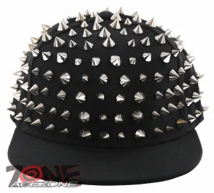 NEW! SPIKE STUD FLAT BILL SNAPBACK BALL CAP HAT BLACK