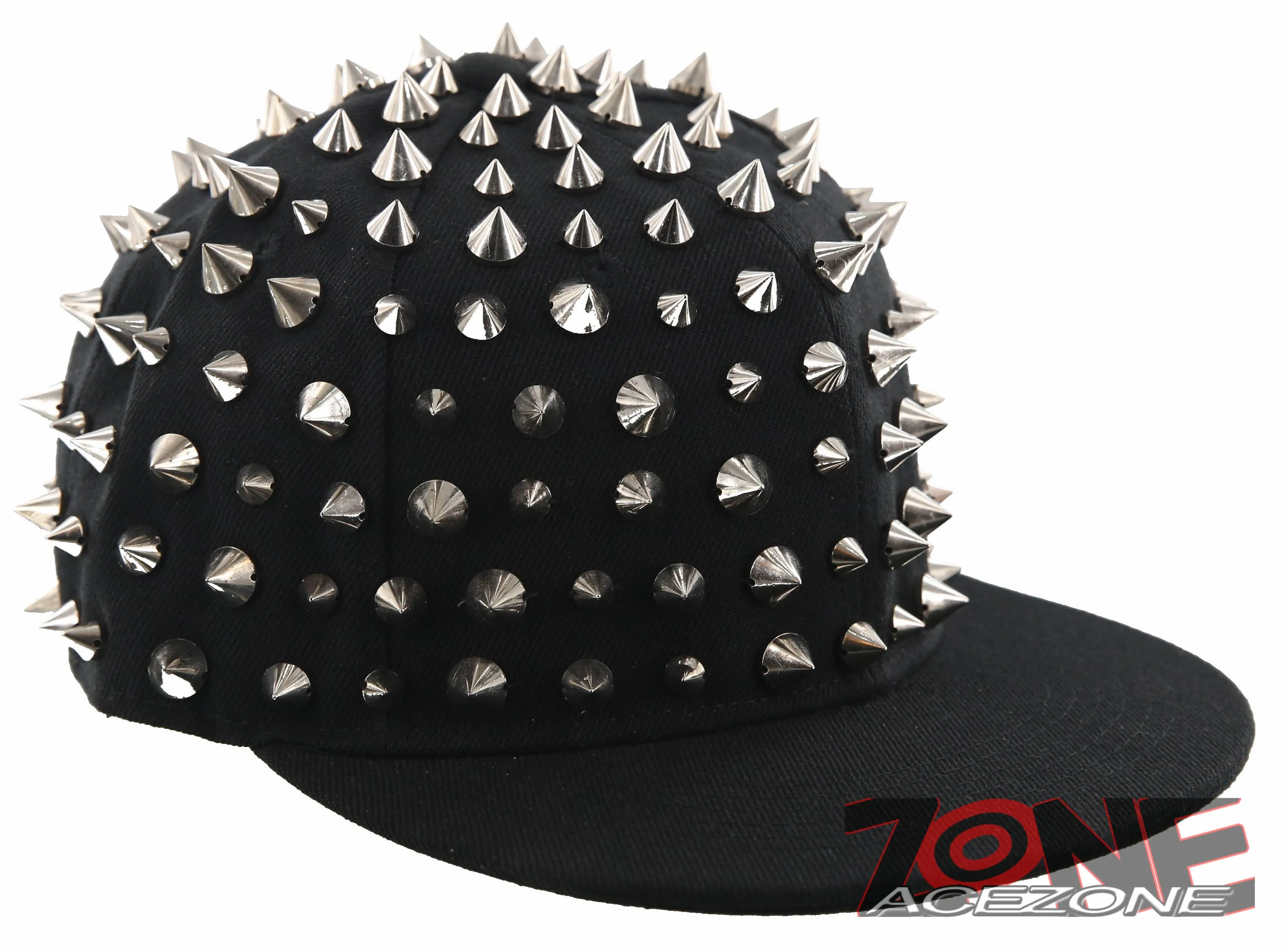 NEW! SPIKE STUD FLAT BILL SNAPBACK BALL CAP HAT BLACK