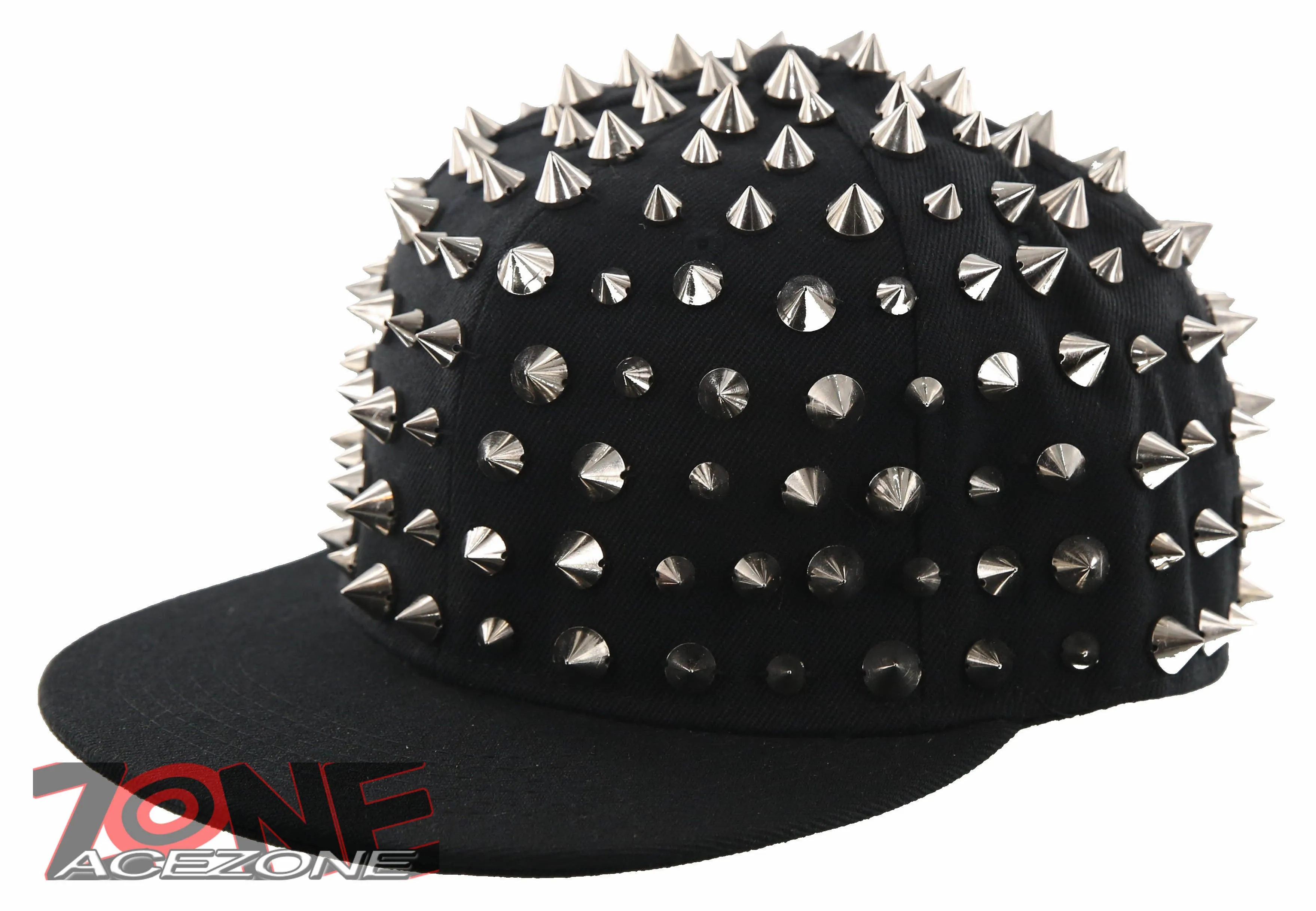 NEW! SPIKE STUD FLAT BILL SNAPBACK BALL CAP HAT BLACK