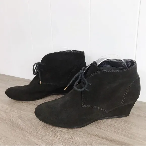 NINE WEST Black Suede Wedge Ankle Booties