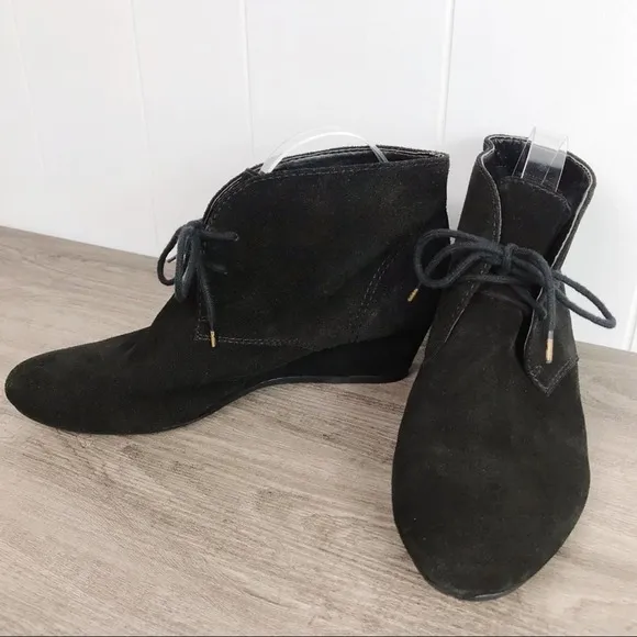 NINE WEST Black Suede Wedge Ankle Booties