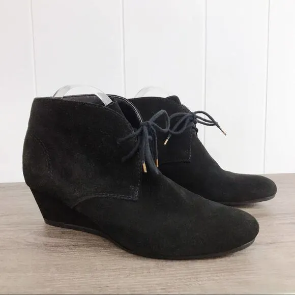 NINE WEST Black Suede Wedge Ankle Booties