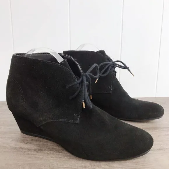 NINE WEST Black Suede Wedge Ankle Booties