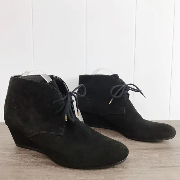 NINE WEST Black Suede Wedge Ankle Booties