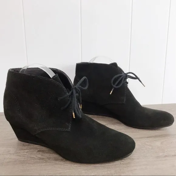 NINE WEST Black Suede Wedge Ankle Booties