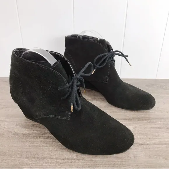 NINE WEST Black Suede Wedge Ankle Booties