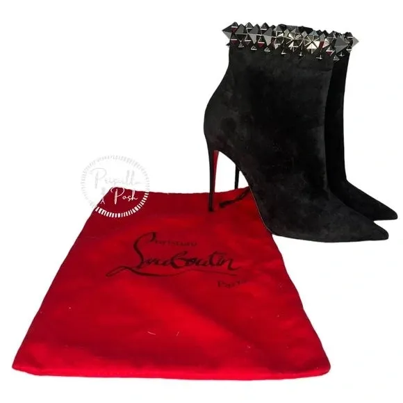 NWT Christian Louboutin Firmamma Suede Spike Red Sole Booties Black Ankle Boot 40