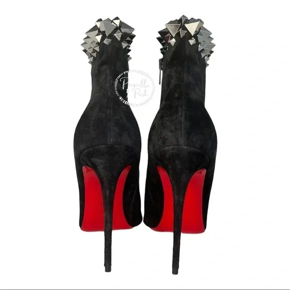 NWT Christian Louboutin Firmamma Suede Spike Red Sole Booties Black Ankle Boot 40